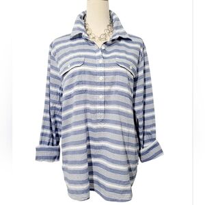 Chaps Women’s Size XL Blue White Striped Popover Tunic Shirt 100% Cotton Classic